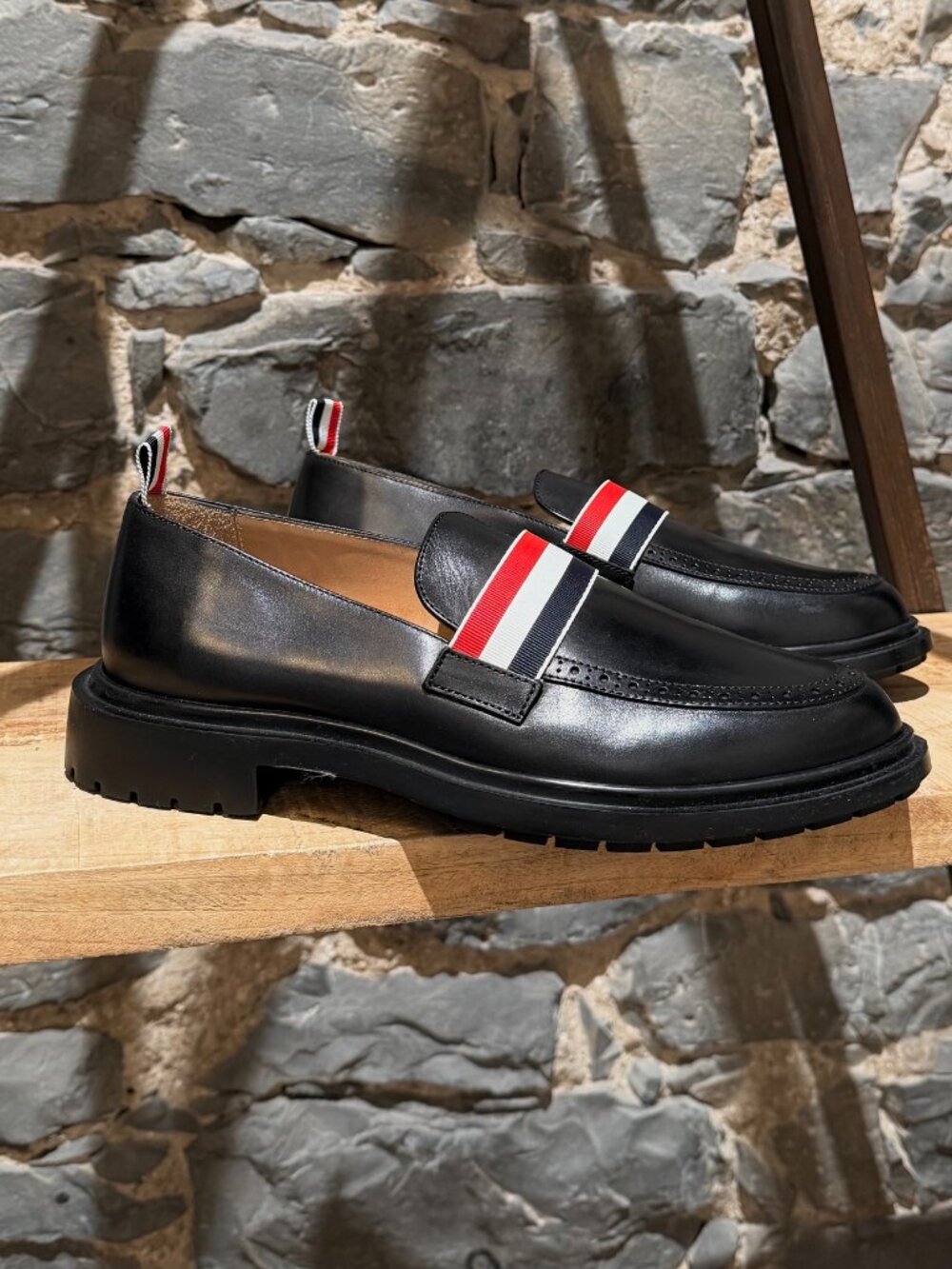 Thom Browne Tricolour Band Black Leather Loafers